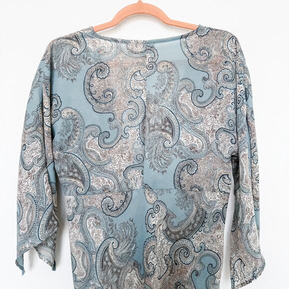Y2K Reality Asymmetrical Paisley Tunic Top Sheer Blue Boho Romantic Fairy Witchy - Picture 6 of 7